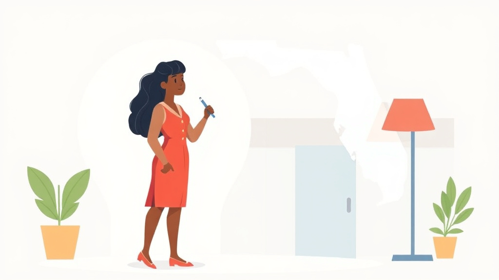 A professional illustration depicting SSDI Appeal in Florida: Hearing Offices, Wait Times, and Tips