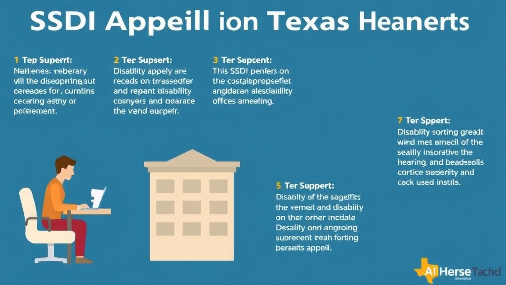 Process flow illustration for putting SSDI Appeal in Texas: Hearing Offices, Wait Times, and Tips into action