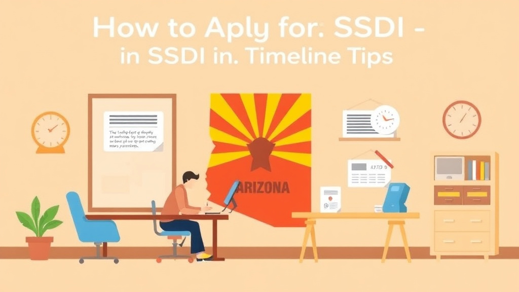 Illustration breaking down the fundamentals of apply for SSDI in Arizona: Offices, Timelines, and Tips