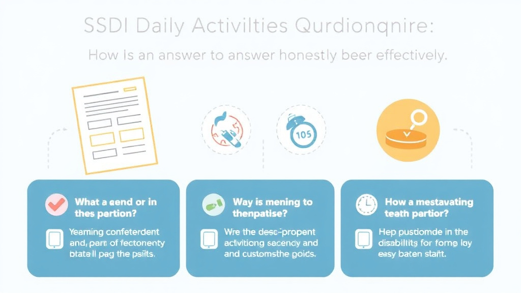 Process flow illustration for putting SSDI Daily Activities Questionnaire: How to Answer Honestly and Effectively into action