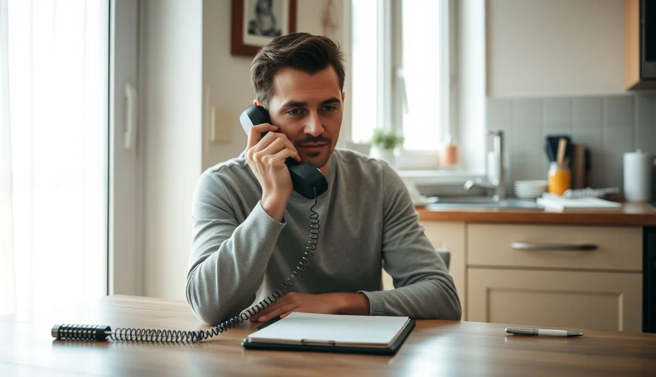 Person making a phone call to track their disability claim status at home