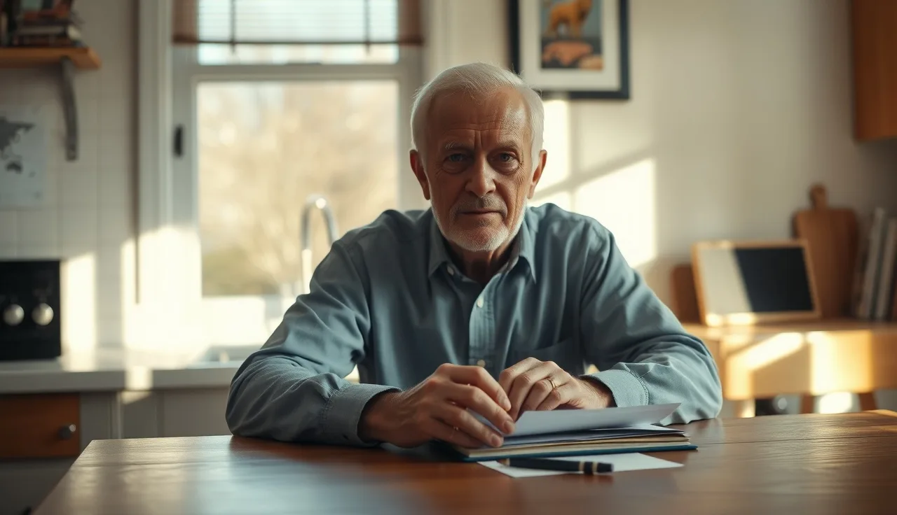 Man sitting at kitchen table with papers while applying for disability benefits