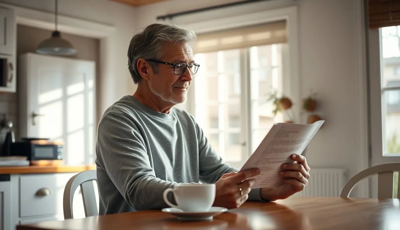 Person reviewing an official letter about their disability application at a kitchen table