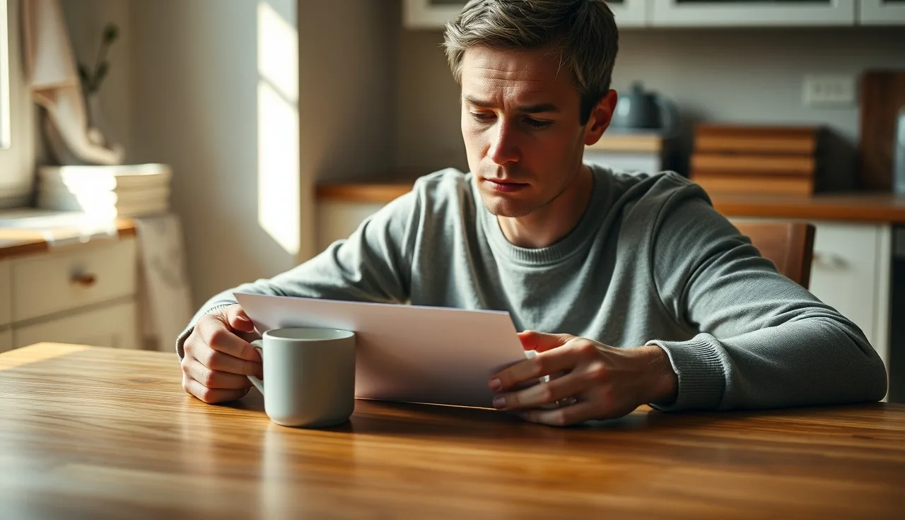 Person at kitchen table reading an official letter, SSDI decision pending