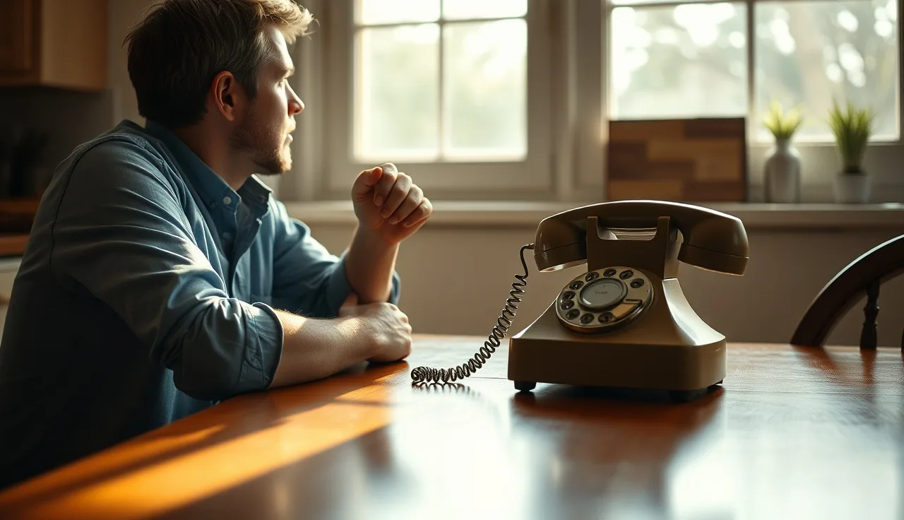 Person waiting by telephone at kitchen table expecting SSDI examiner callback
