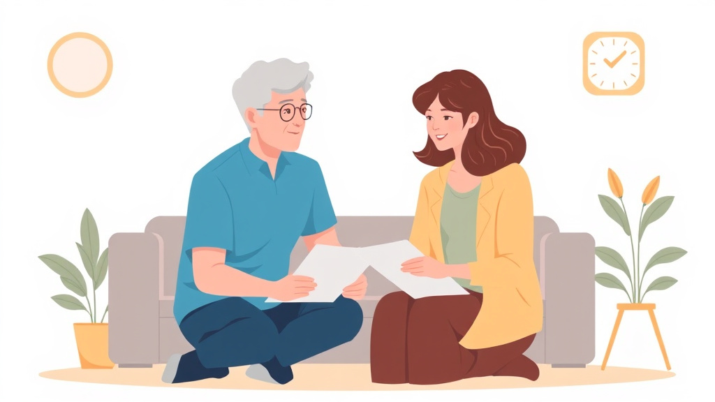 A professional illustration depicting caregiver Self-Care While Managing Someone's Disability Claim