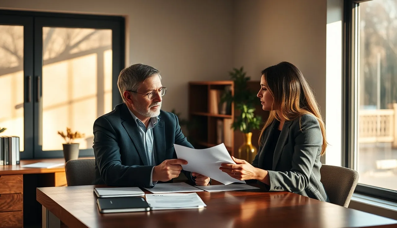 Person consulting with a disability benefits attorney over documents at a desk