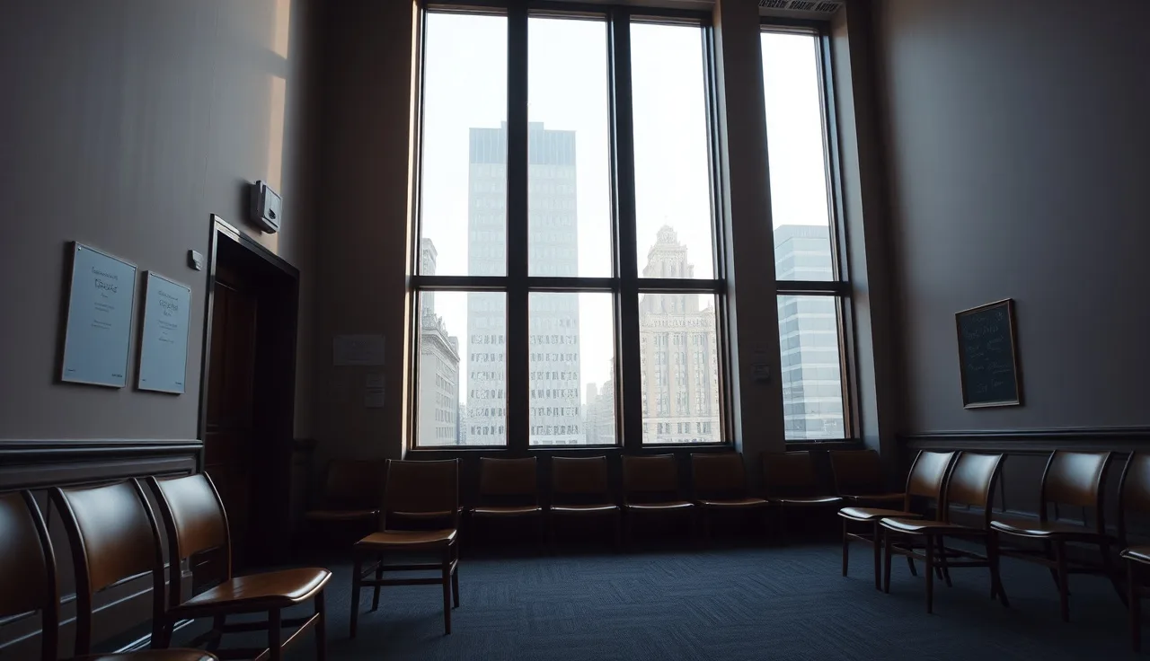 Empty waiting area in a federal office building in New York City