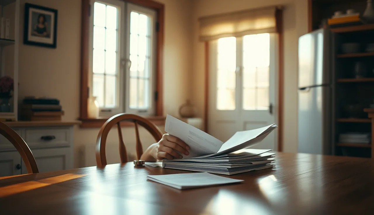 Person reviewing disability paperwork at a kitchen table before their hearing