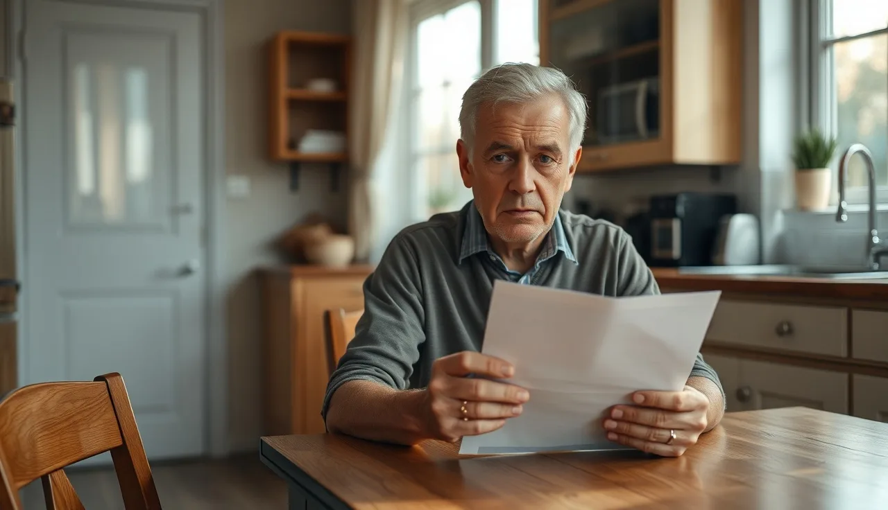 Person holding official papers at kitchen table after receiving disability hearing denial