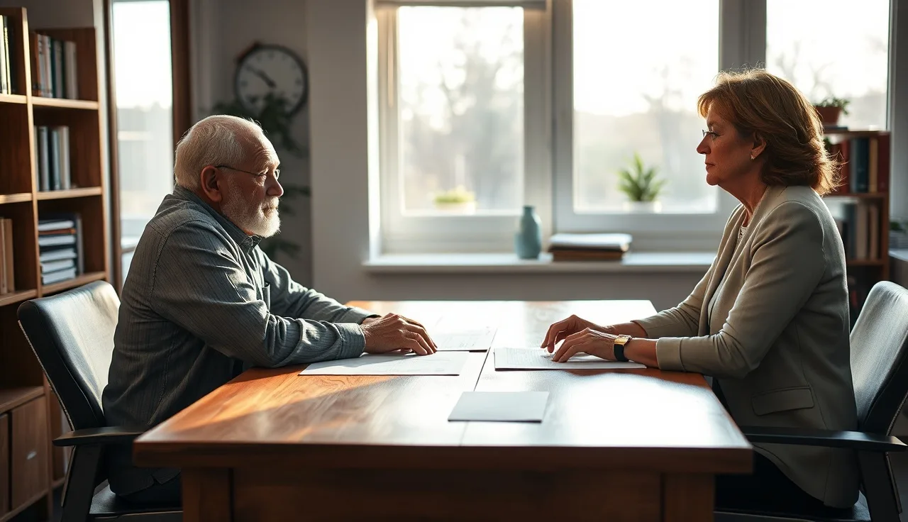 A disability lawyer consulting with a client across an office table
