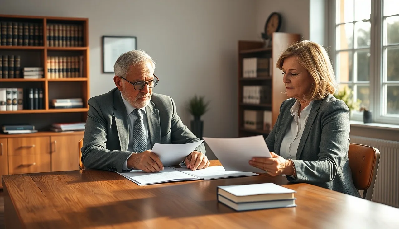 Person reviewing disability claim documents with an attorney in a law office
