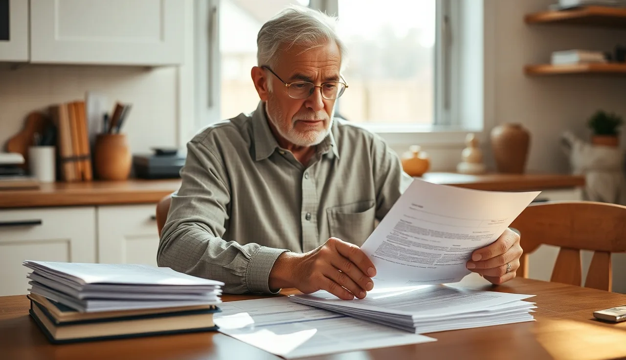 Person reviewing medical paperwork at kitchen table before disability appeal