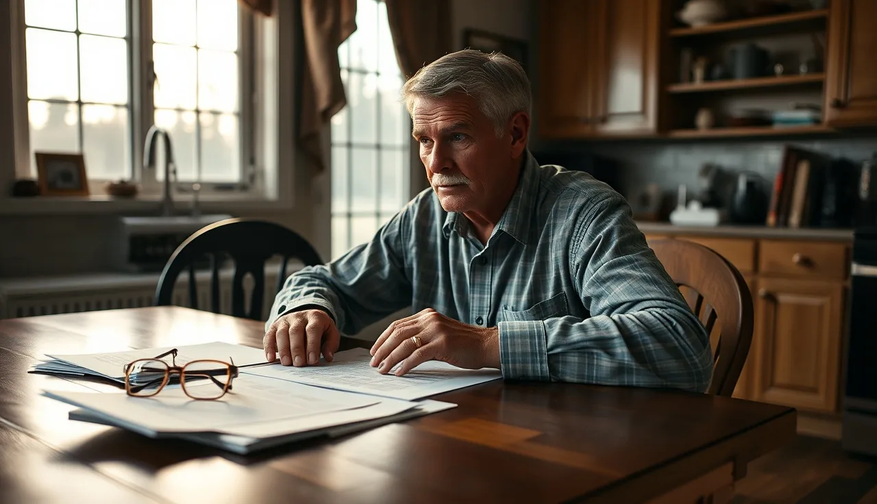 Man at kitchen table in Tennessee home reviewing disability claim paperwork