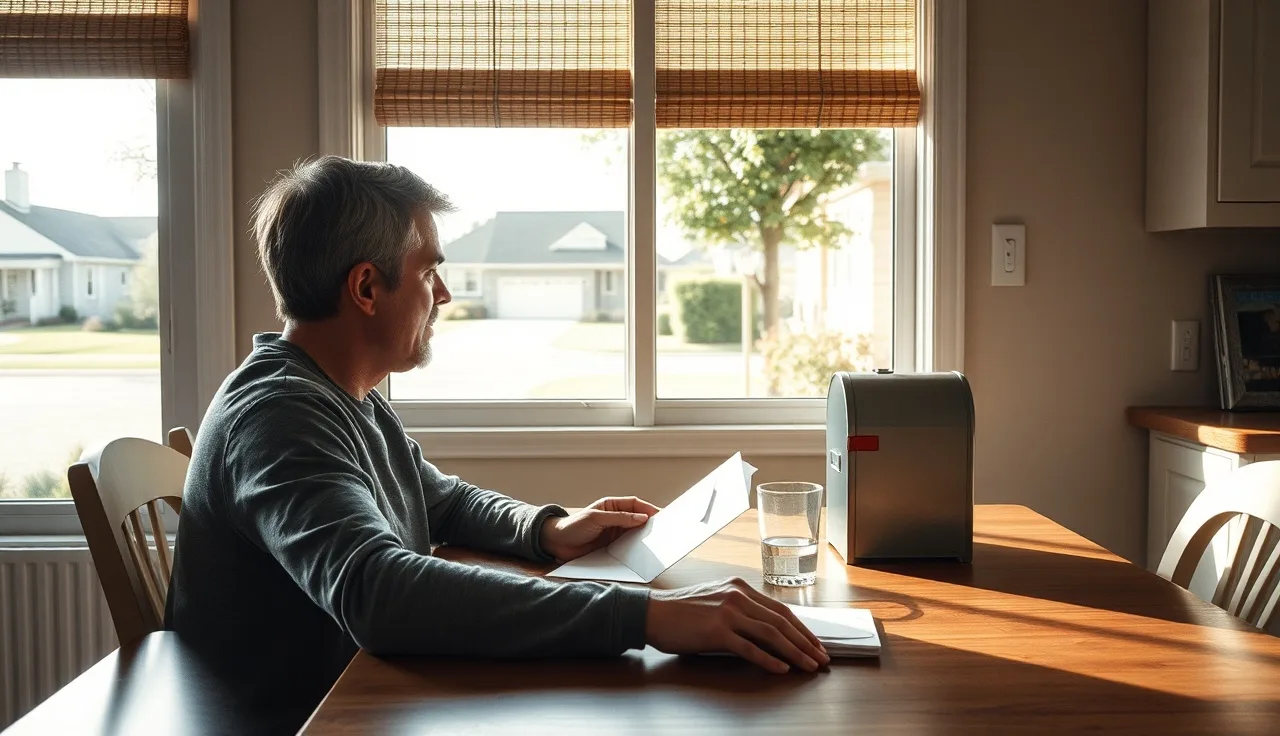 Person at kitchen table waiting for a disability decision letter in morning light