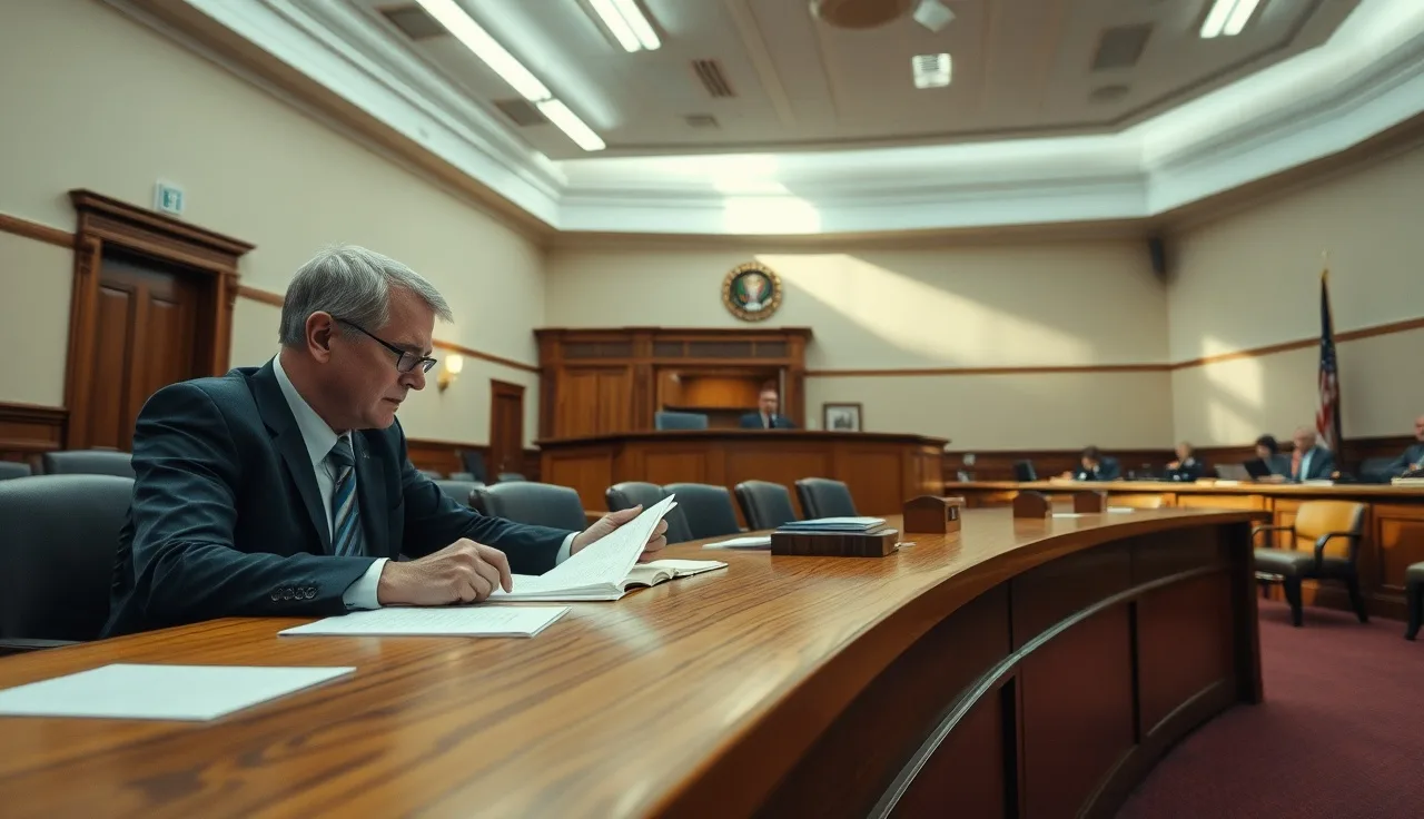 Claimant and advocate reviewing notes at an ALJ disability hearing table