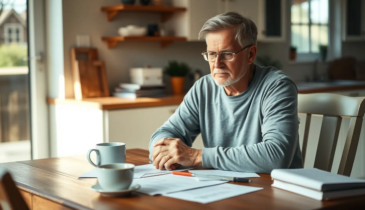 Person reviewing papers at kitchen table preparing for a disability hearing
