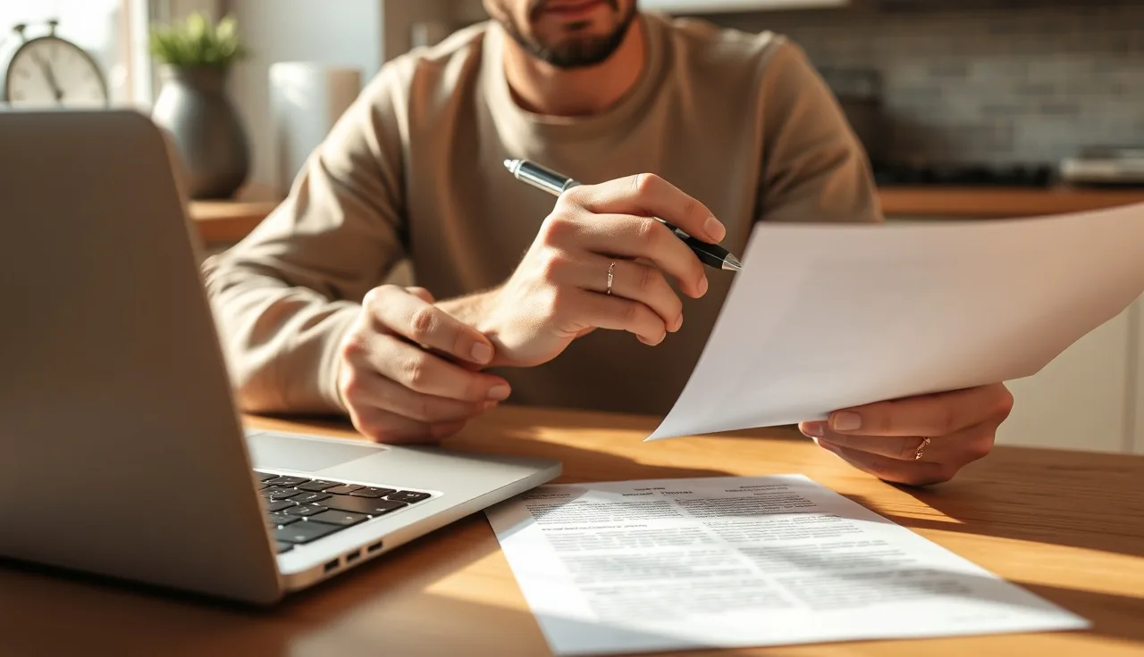 Person reviewing a Social Security denial letter at a kitchen table with a laptop