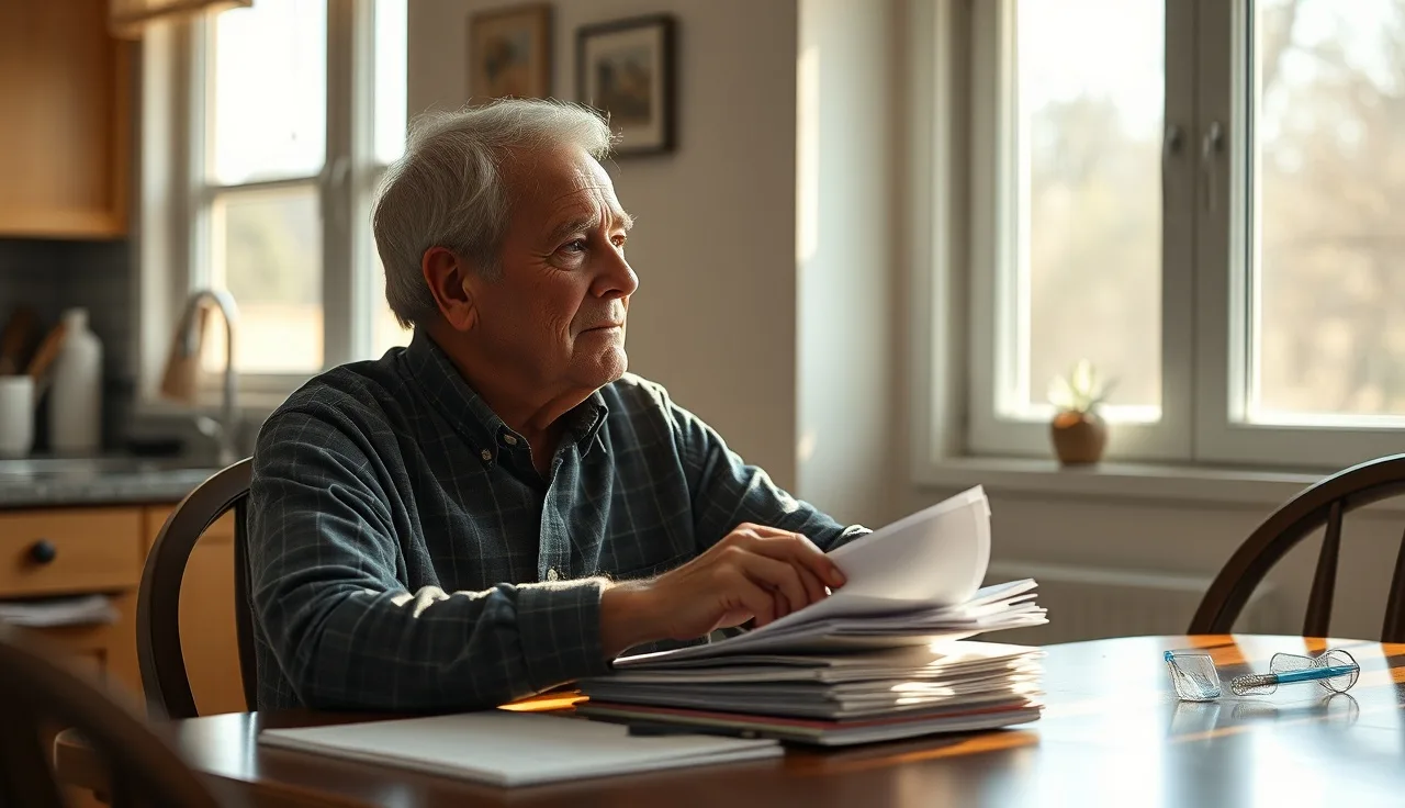 Person at kitchen table reviewing disability paperwork during a continuing disability review