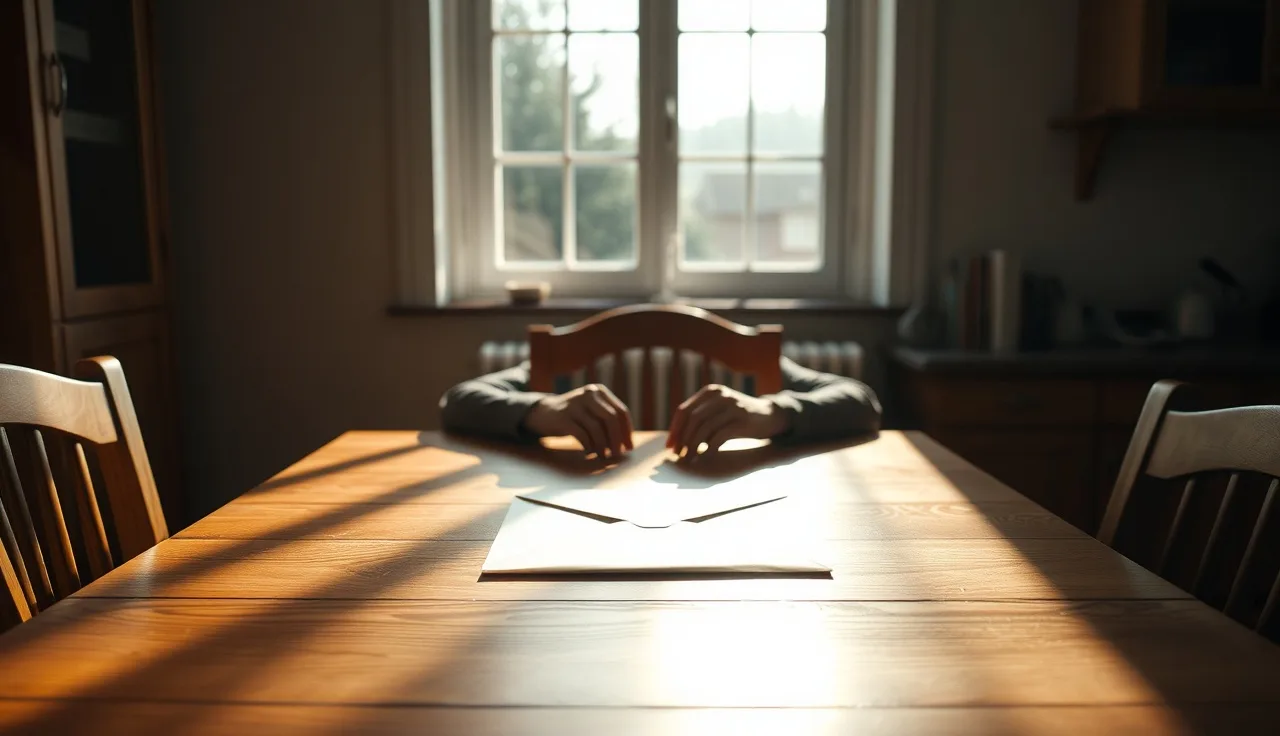 Person at kitchen table with an open denial letter, deciding next steps for disability appeal