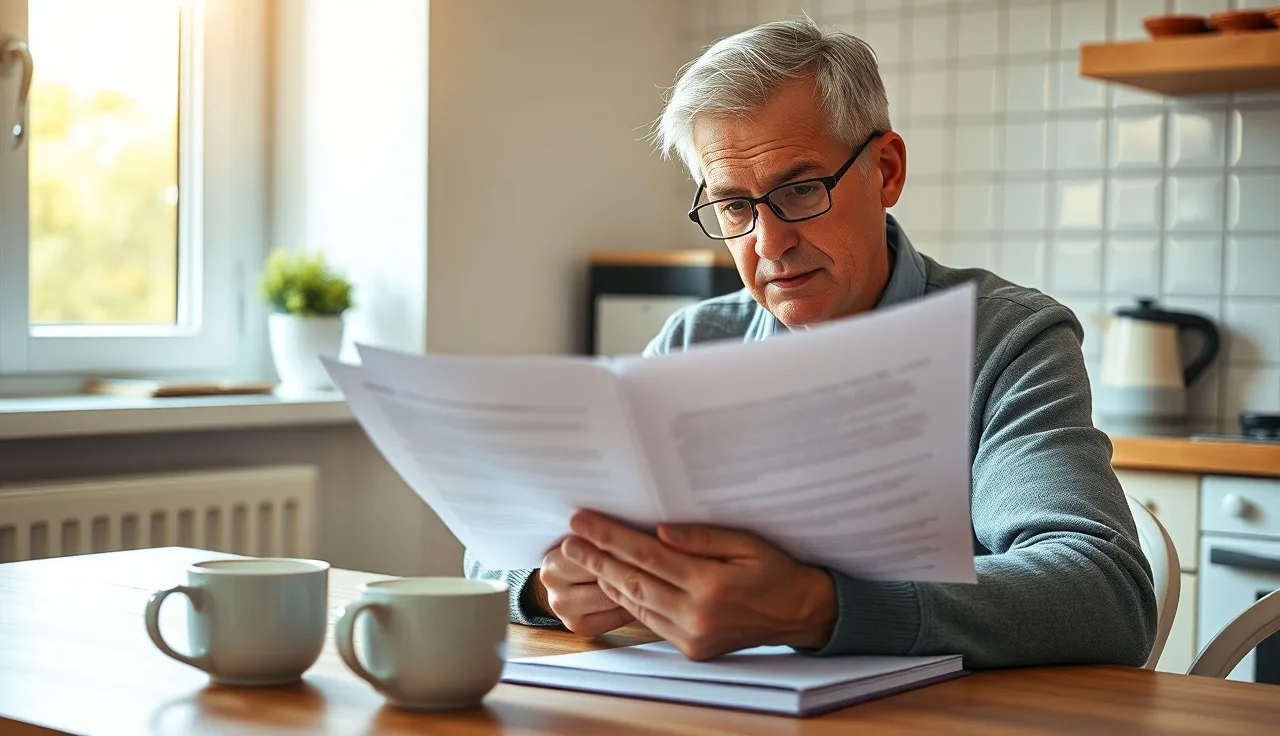 Person reading a formal disability hearing decision letter at a kitchen table