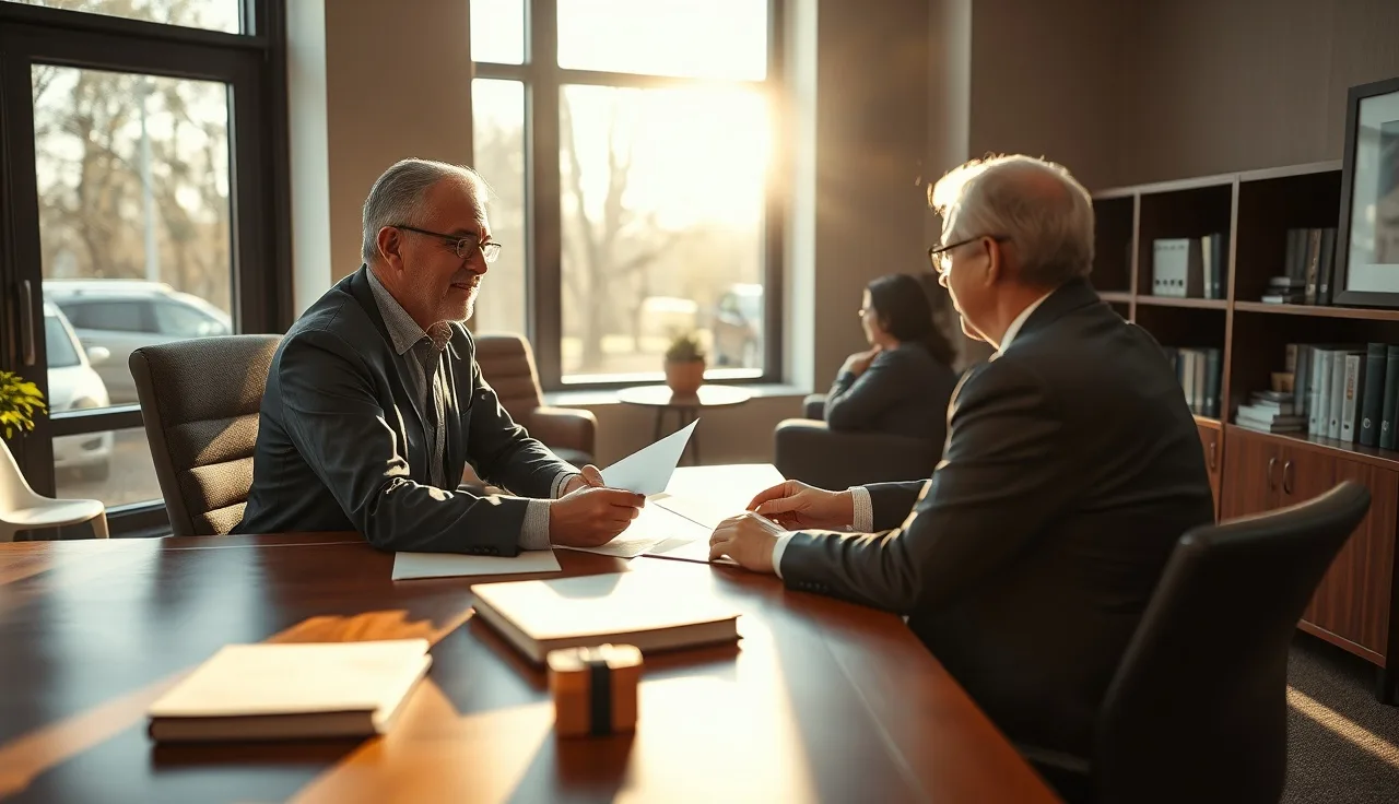 Person and disability attorney reviewing documents in a Charlotte law office