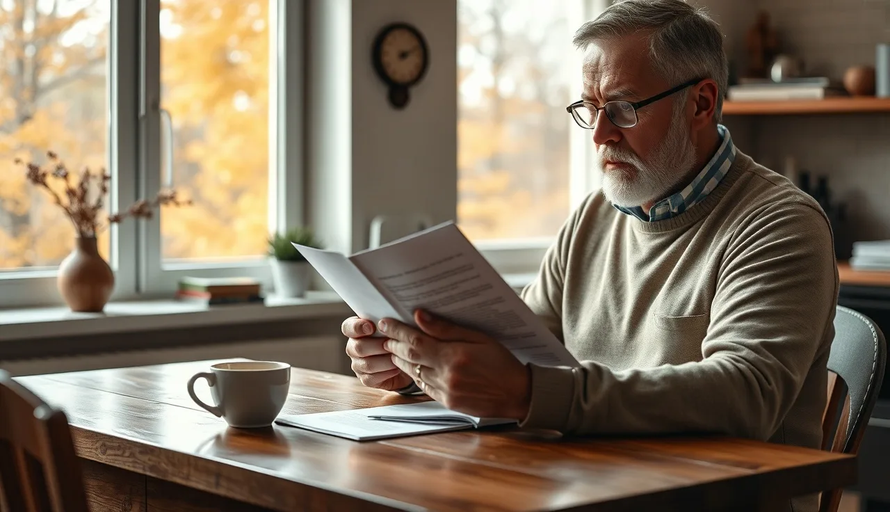 Man reviewing a long term disability denial letter at his kitchen table