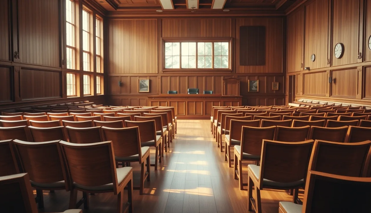 Empty administrative hearing room where ALJ disability decisions are made