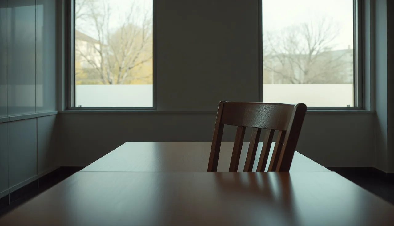 Empty chair at a government office table suggesting a missed disability hearing