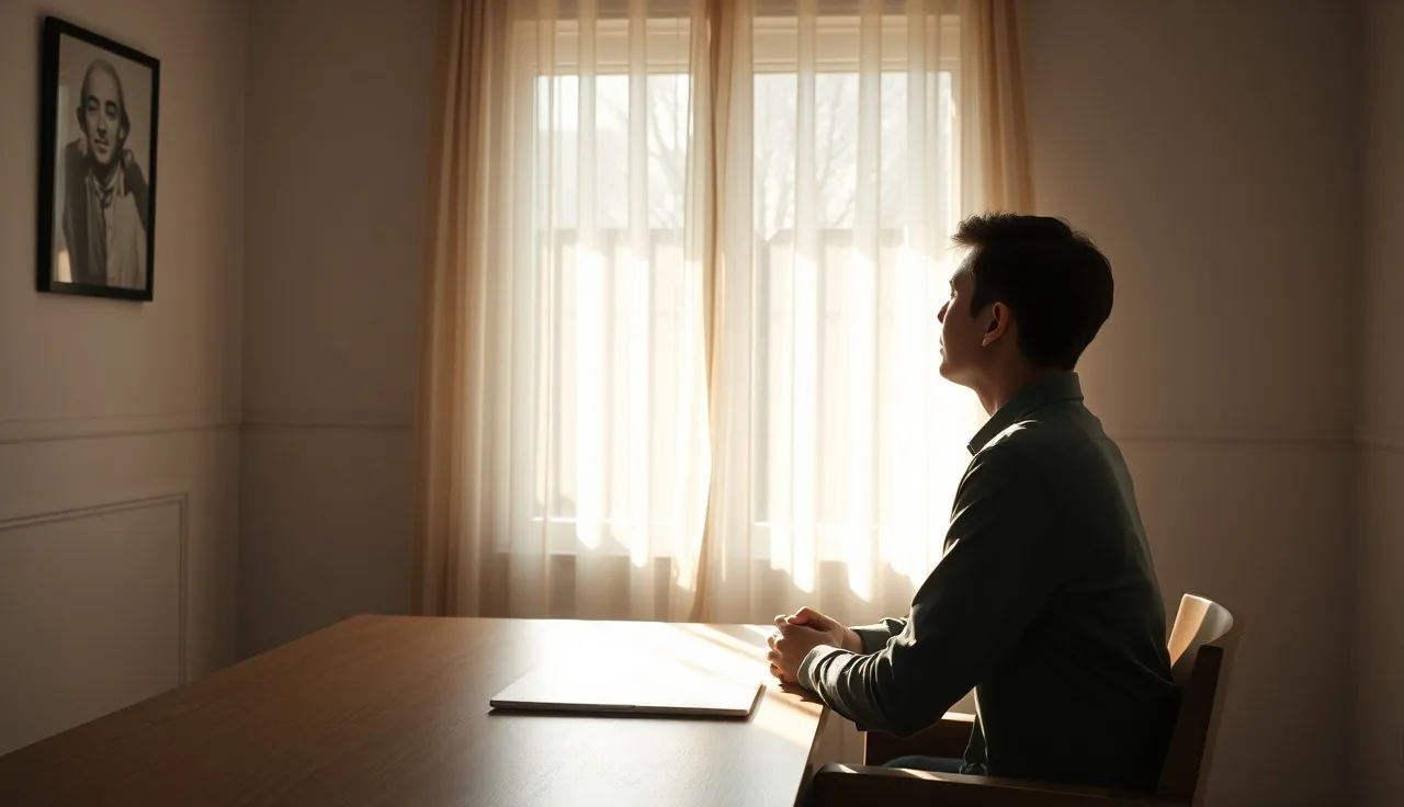 Person sitting at a quiet sunlit desk reflecting on their autism disability claim