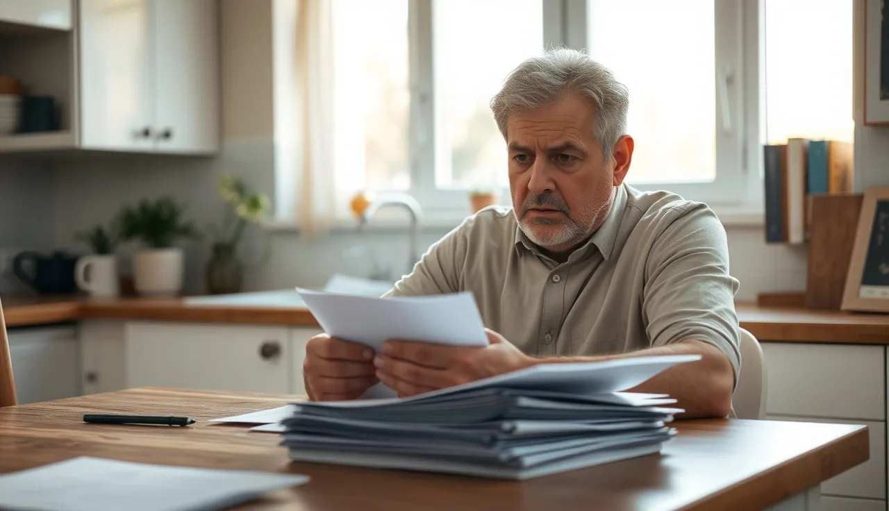 Person reviewing disability paperwork at a kitchen table during an SSDI review
