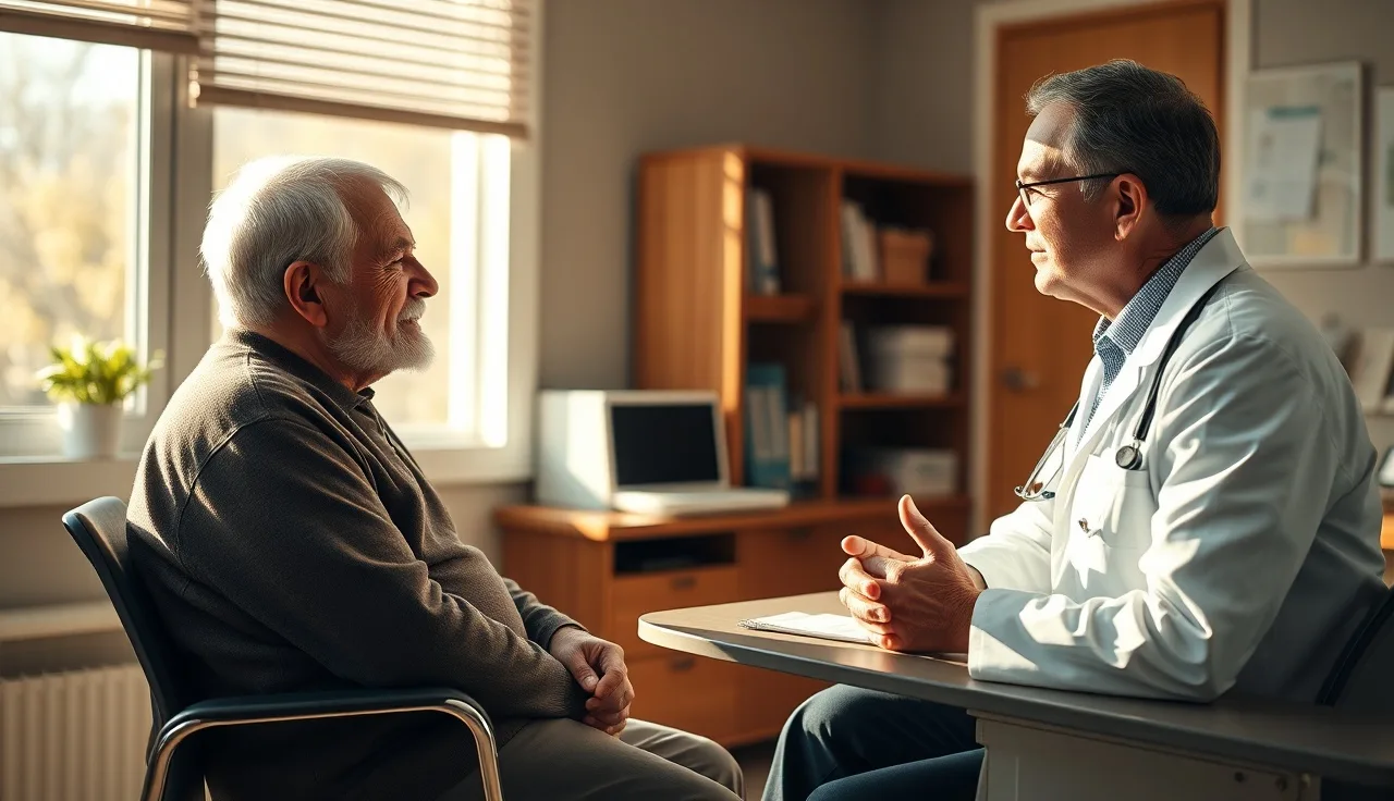 Patient and doctor in conversation during a medical office visit about disability limitations
