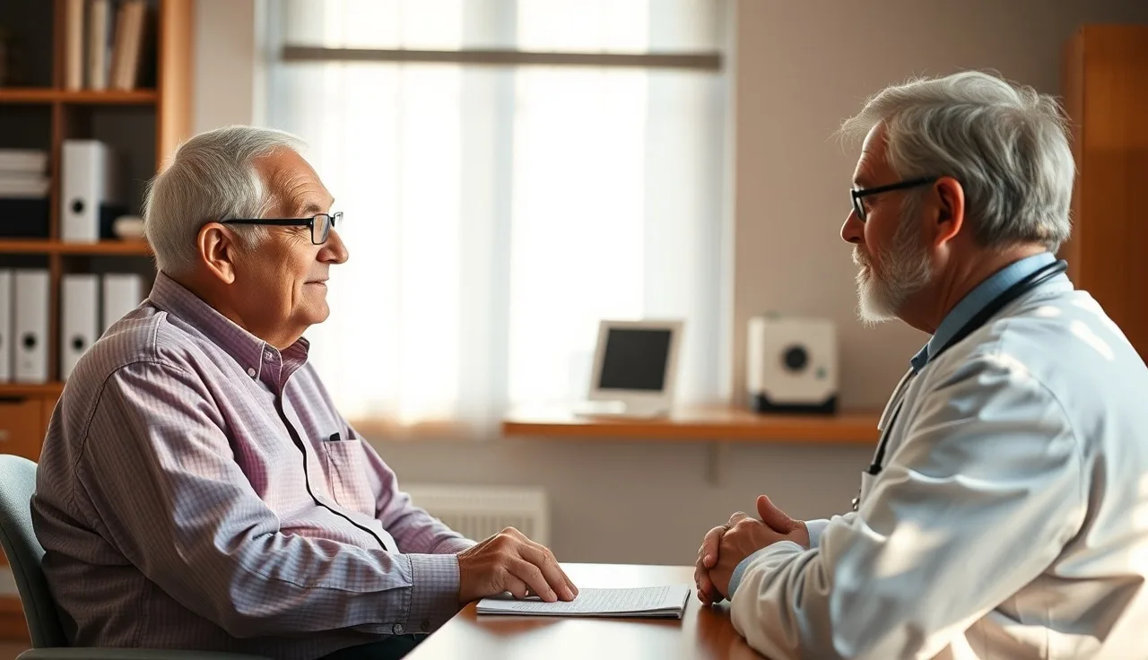 Patient consulting with physician about functional capacity at a clinic desk