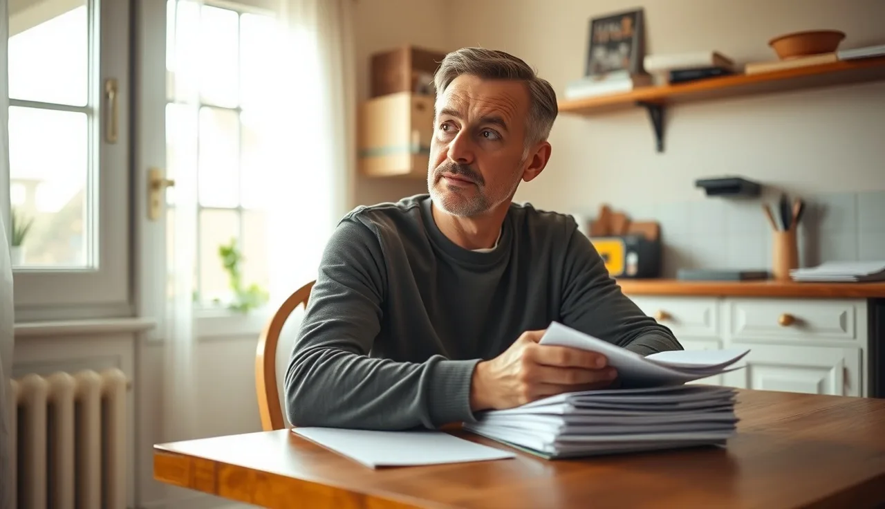 Person sitting at kitchen table with medical paperwork, preparing SSDI residual functional capacity documentation