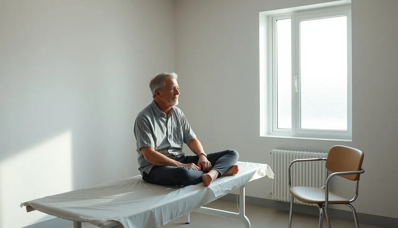 Person waiting alone in a plain medical exam room for an SSDI consultative exam
