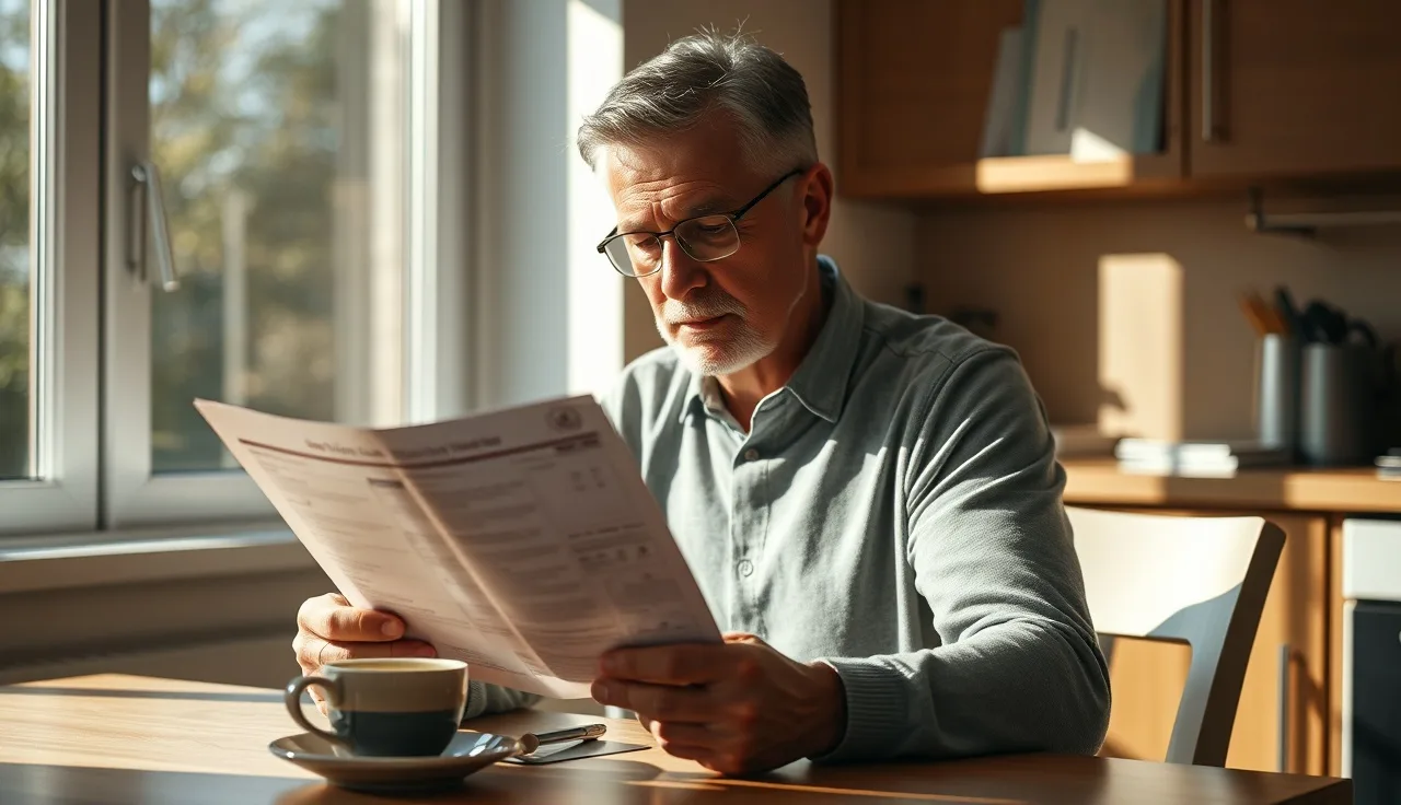 Person reviewing hospital medical records at a kitchen table for an SSDI disability claim