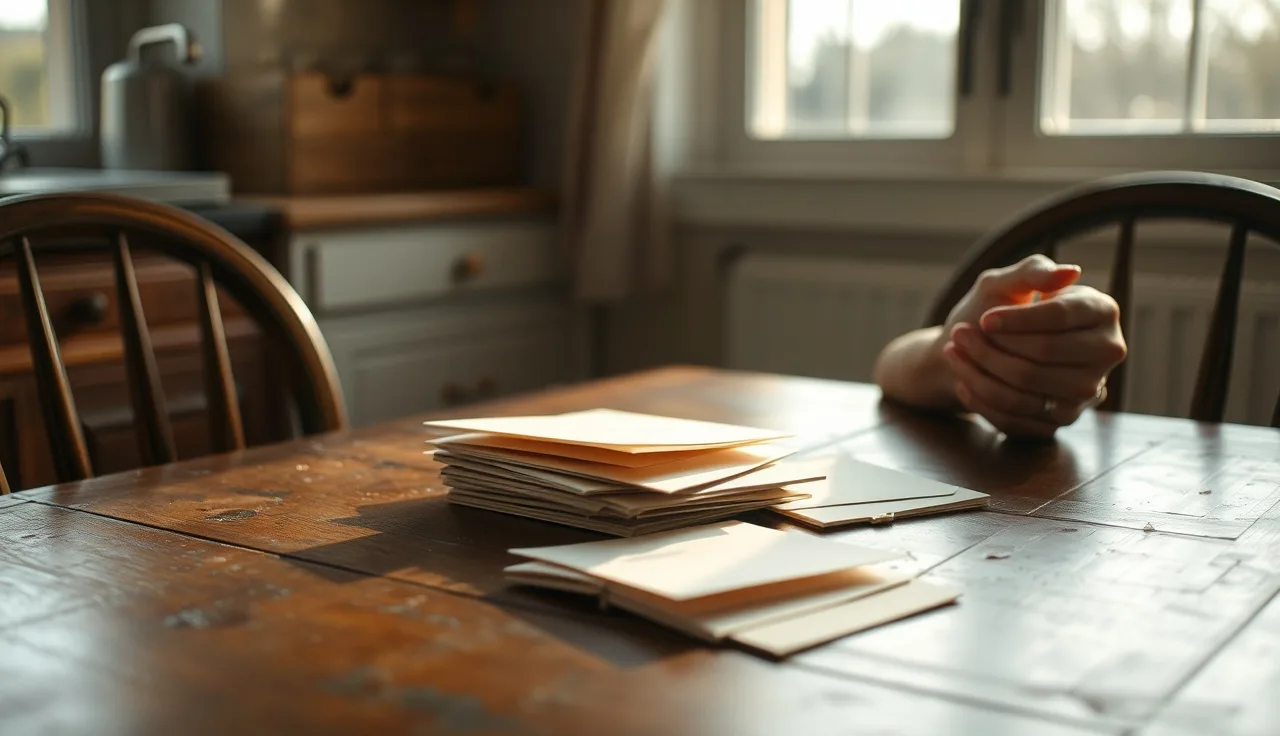 Person sitting at kitchen table with papers, unable to afford doctor visits for disability proof