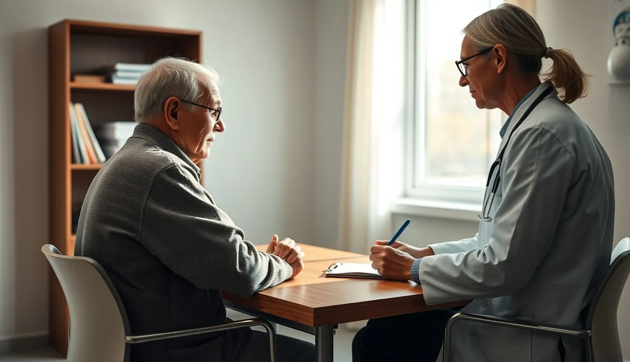 Patient and doctor discussing RFC disability form in a medical examination room