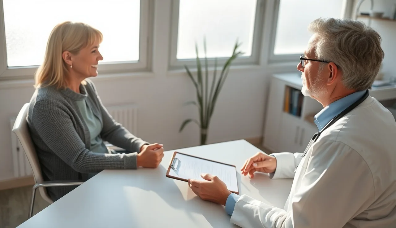 Doctor and patient reviewing disability paperwork at a clinic desk