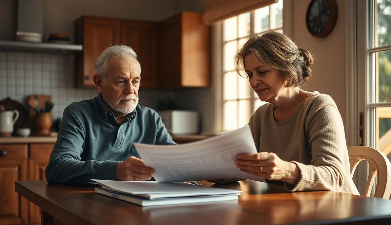 Family members reviewing medical records at a kitchen table for a disability claim