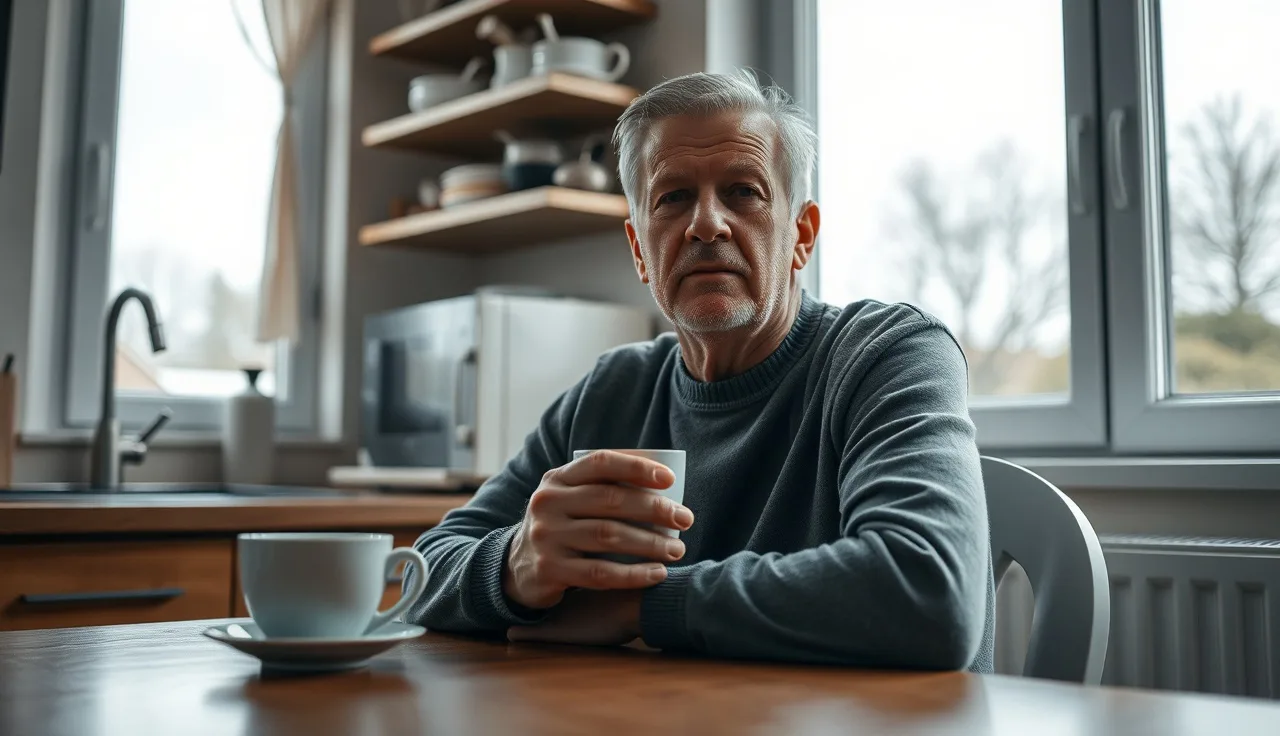 Person at kitchen table looking out window, reflecting on mental health and disability