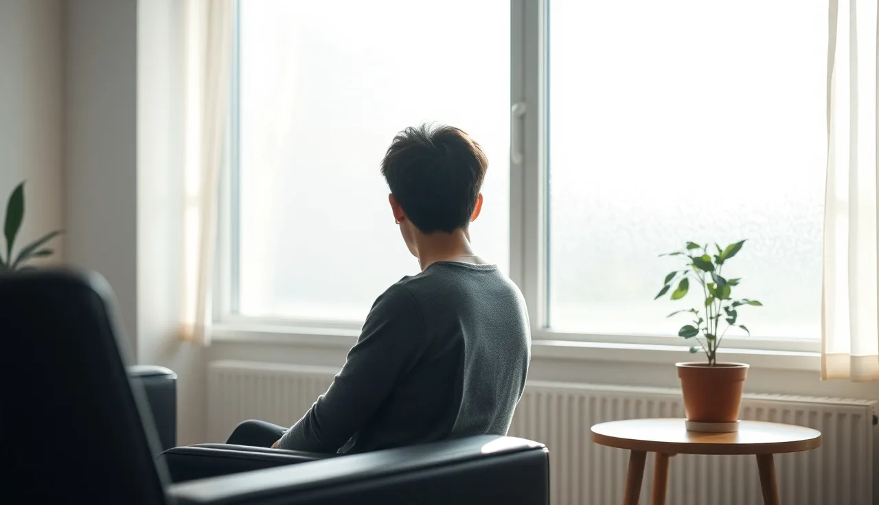 Person sitting in a therapist waiting room, representing mental illness disability claims