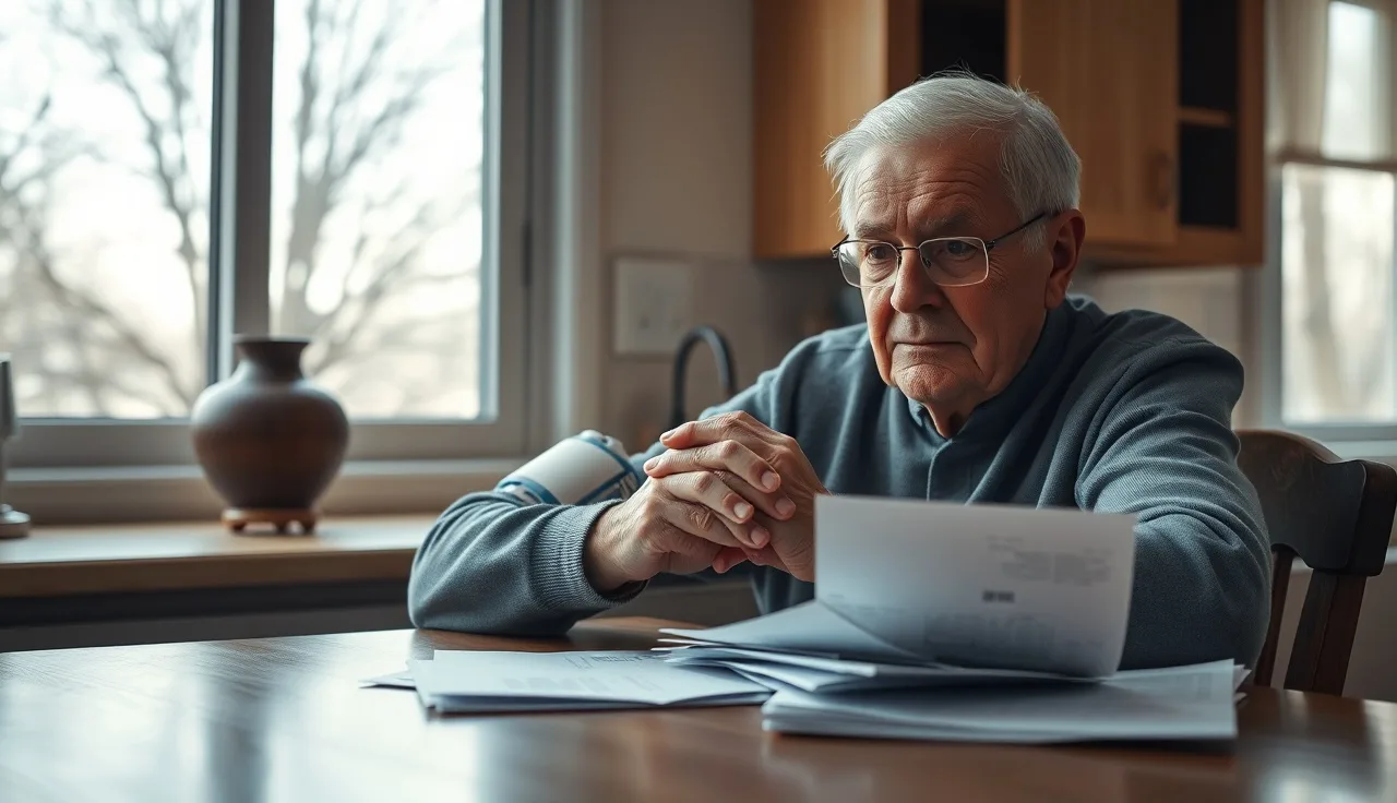 Man with chronic illness sitting at kitchen table with unopened SSA mail