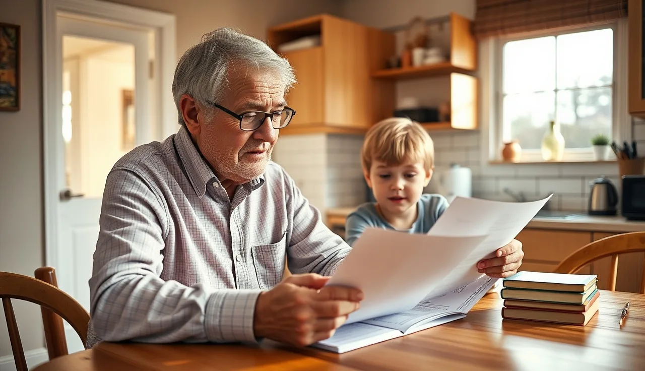 Person and family member reviewing disability paperwork at a kitchen table