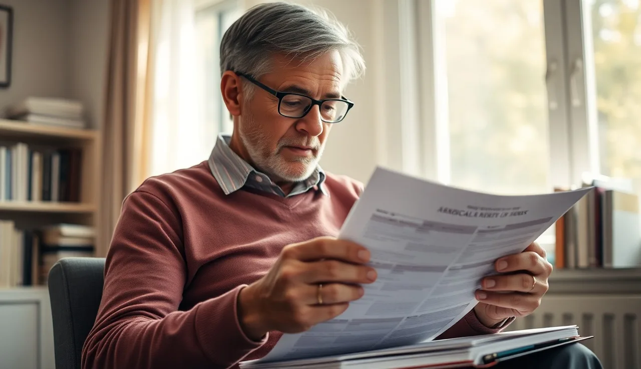Person reviewing Lyme disease medical records at a home desk in afternoon light