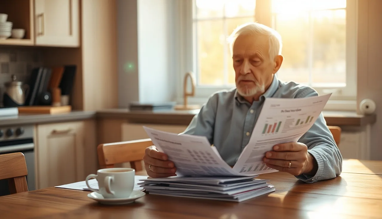Man reviewing Social Security disability financial documents at kitchen table