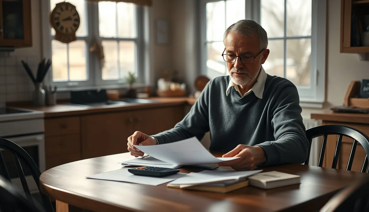 Person reviewing financial documents at kitchen table related to disability income taxes