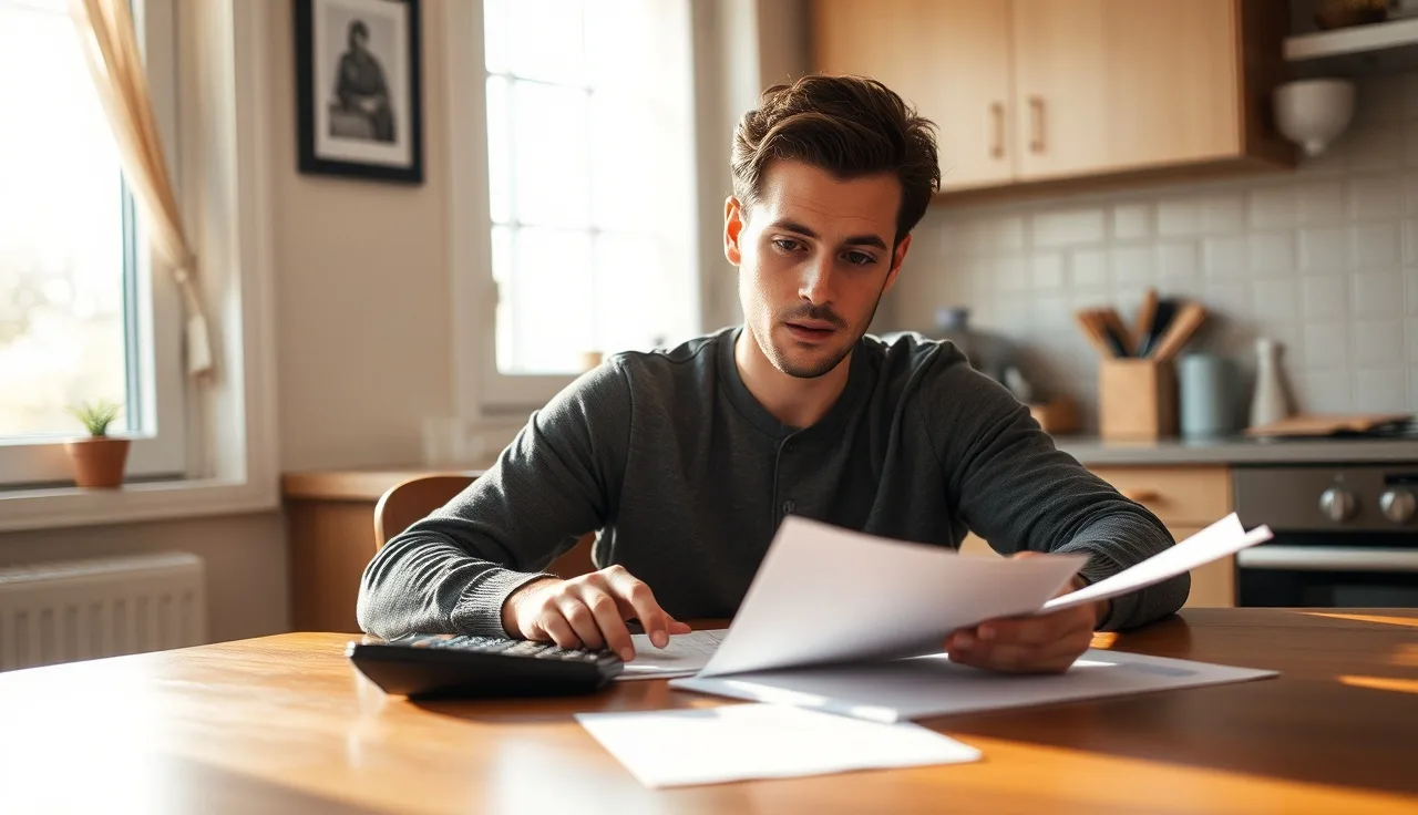 Person reviewing financial documents at kitchen table, considering SSDI garnishment rules