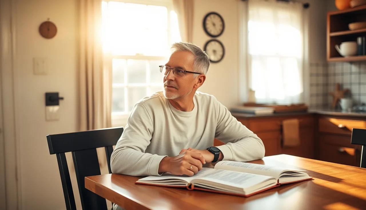 Person at kitchen table reviewing disability benefit options in morning light