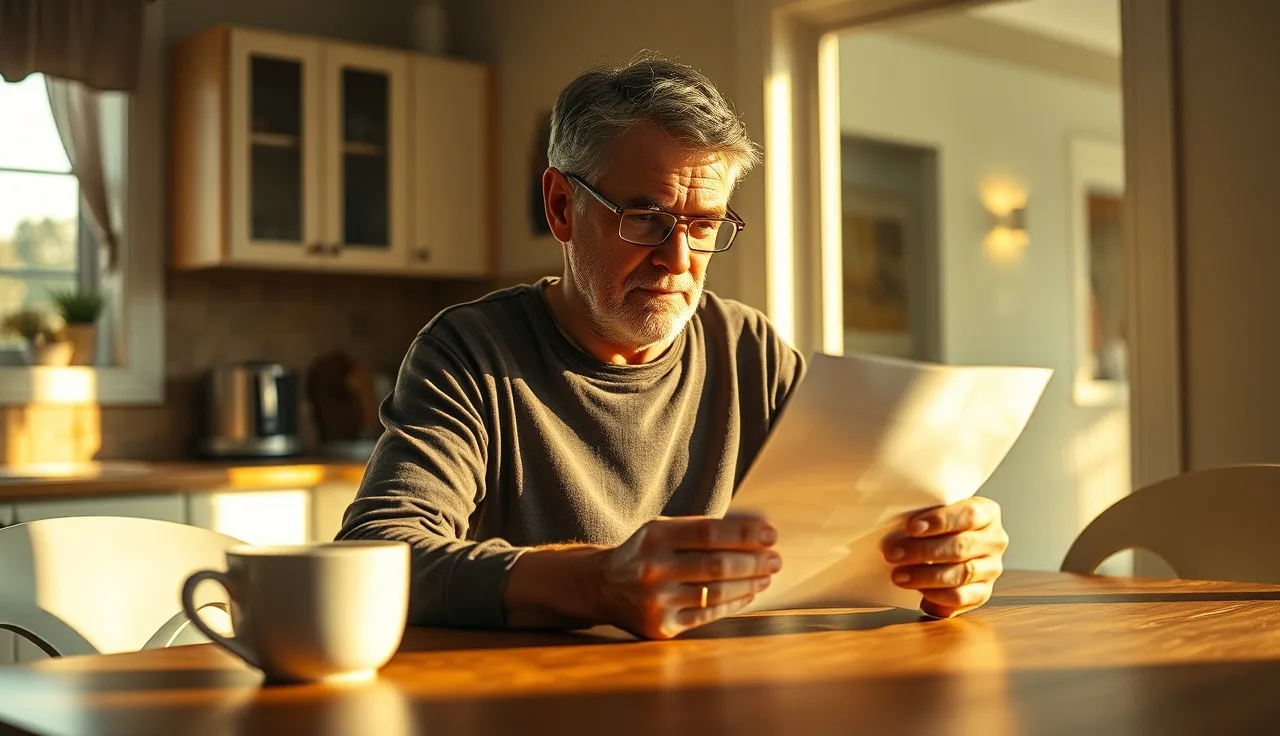 Person reviewing an SSDI award letter at home kitchen table